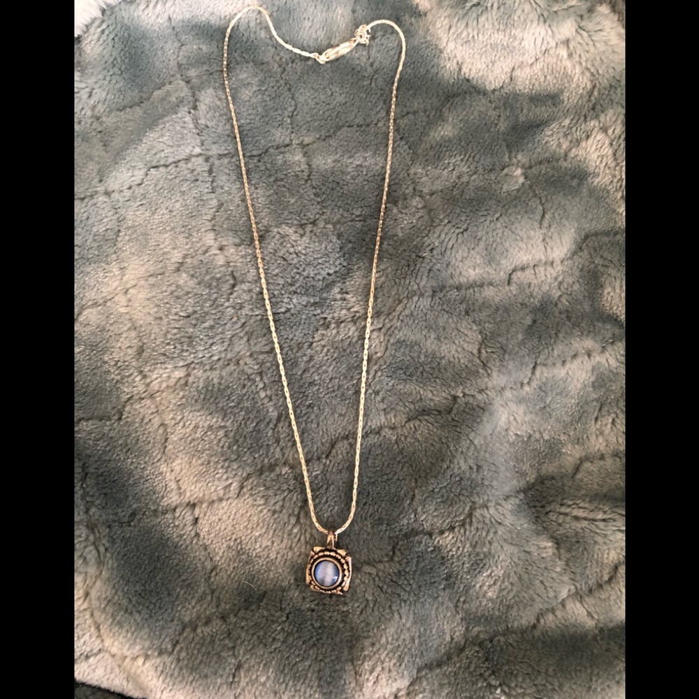 Small silver necklace blue and silver pendant